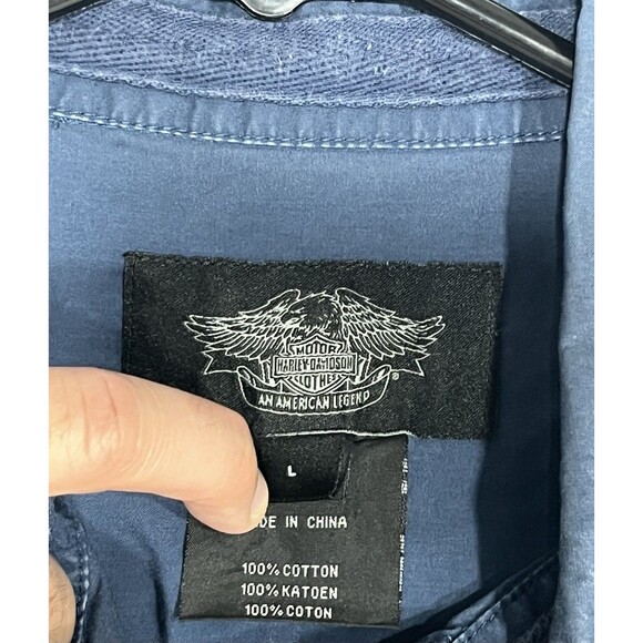 Harley Davidson Shirt Mens L Blue Embroidered Motorcycles Biker Button Up HDMC - Picture 7 of 7